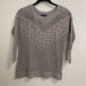 American Eagle Gray Crochet 3/4 Sleeve Sweater, Small
